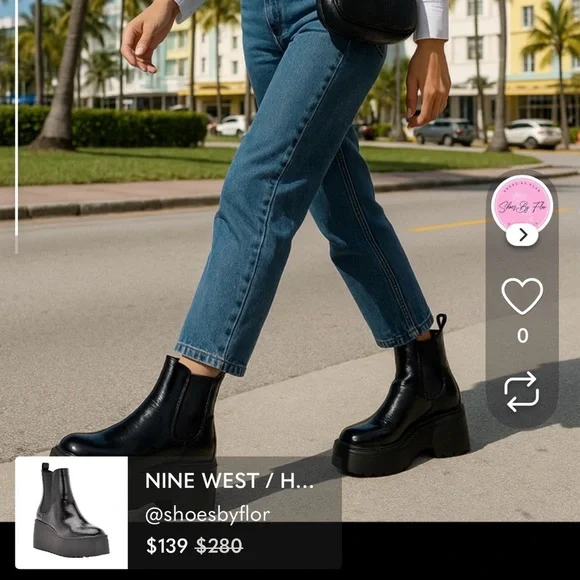 NINE WEST / Henrita-3 / Black Patent / Faux Leather / Platform/ Booties / Size 1 - Picture 1 of 9